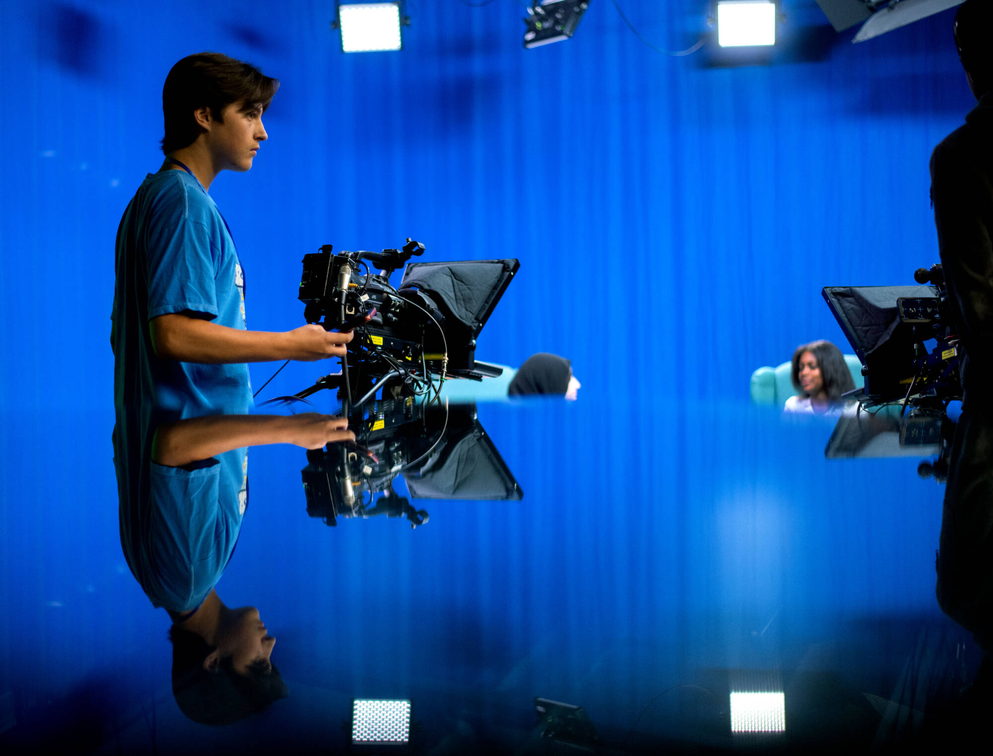 Student working on media production.